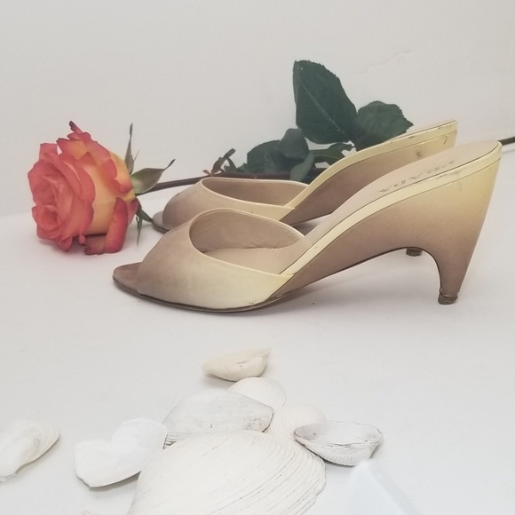 PRADA -2 Tone Beige Leather Kitten Heels Sandals - Picture 2 of 8
